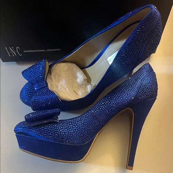 Sz9 INC International Concepts Royal Blue Embellished Platform Stilleto heels - Picture 7 of 8